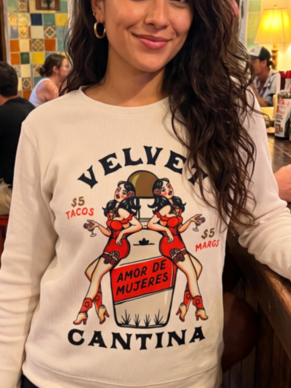 Retro Velvet Cantina Women's Mini Waffle Crew NATURAL